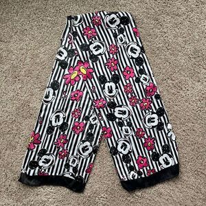 VTG Mickey Mouse Graphic Scarf Black White Pink Stripes 10x52 Disney Style